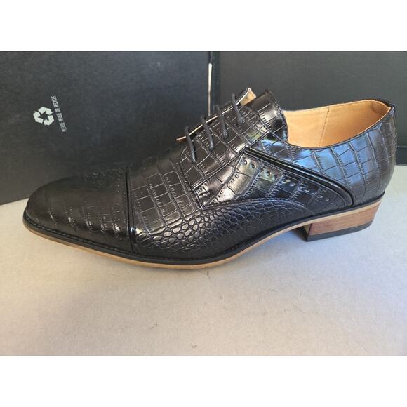 Amali Men\'s Navy Black Shoes Crocodile Print Burnished and Cap Toe Size 10.5 main image 7